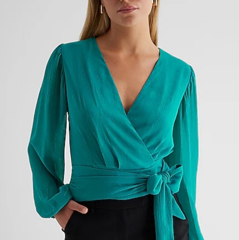 Express Teal Wrap Blouse
